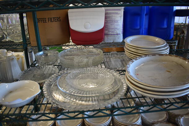 ALL ONE MONEY! Tier Lot of Various Items Including Ceramic and Glass Plates