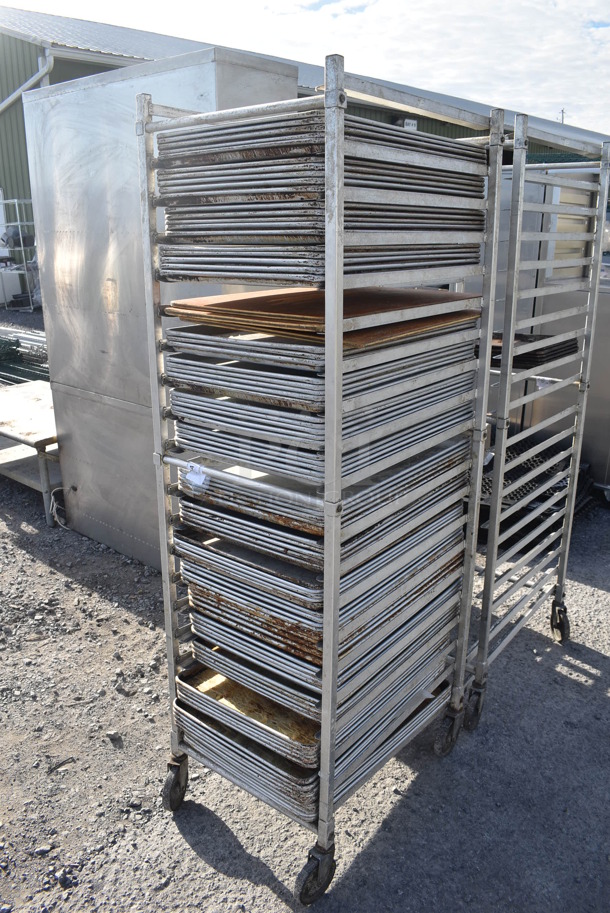Metal Commercial Pan Transport Rack w/ Various Metal Baking Pans on Commercial Casters. 21x26.5x69 - Image 2 of 4