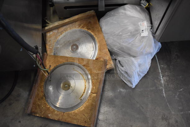 ALL ONE MONEY! Lot of 2 Metal Meat Slicer Blade and Bag of Grill Brick Squares