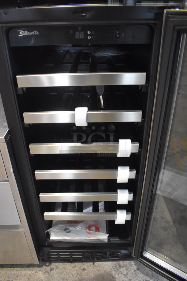 BRAND NEW SCRATCH AND DENT! Danby DWC1534BLS-1  Floor Style Black Cabinet With Glass Door Trimmed in Stainless Steel Electric Powered Built-In Wine Cooler. 115V. Tested and Working!  - Image 4 of 5
