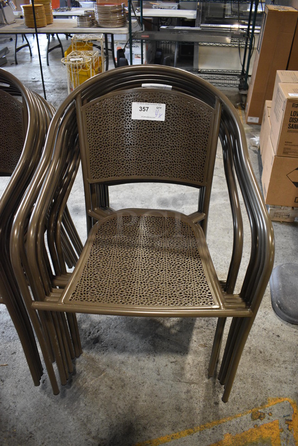 4 Brown Metal Patio Chairs w/ Arm Rests. Stock Picture - Cosmetic Condition May Vary. 21x20x32. 4 Times Your Bid!