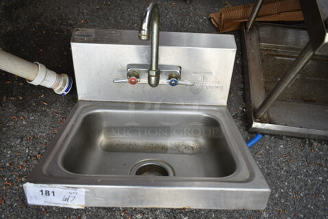 Advance Tabco Stainless Steel Commercial Single Bay Wall Mount Sink w/ Faucet and Handles. 