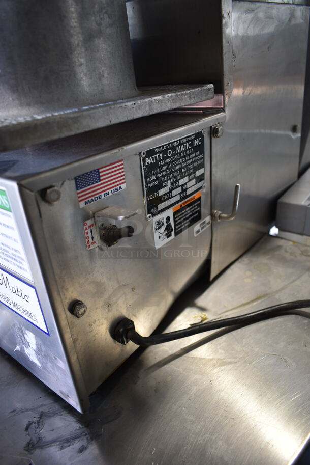 Patty-o-matic 330A Stainless Steel Commercial Countertop Automatic Patty Forming Machine w/ Equipment Stand on Commercial Casters. 115/208 Volts, 1 Phase.  - Image 7 of 8