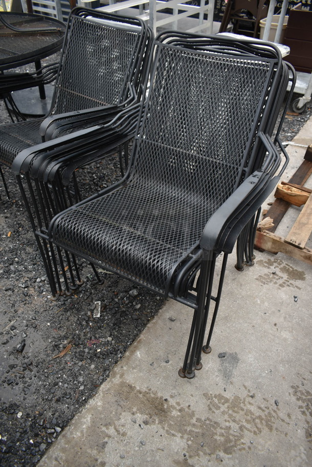 ALL ONE MONEY! Lot of 3 Black Metal Mesh Round Patio Tables w/ 10 Black Metal Mesh Patio Chairs. - Image 5 of 5