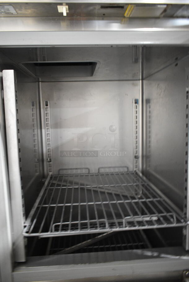 Electrolux RH06RE2HU Stainless Steel Commercial 2 Half Size Door Reach In Cooler w/ Racks. 120 Volts, 1 Phase. Tested and Powers On But Does Not Get Cold - Image 4 of 6