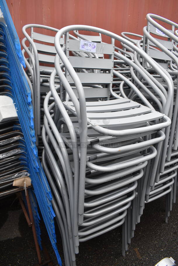 21 BRAND NEW SCRATCH AND DENT! Gray Metal Outdoor Patio Chairs w/ Arm Rests. 21 Times Your Bid! - Image 2 of 4