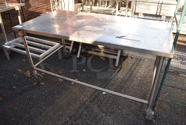 Stainless Steel Table w/ Commercial Can Opener Mount on Commercial Casters. 68x36x34 - Image 1 of 4