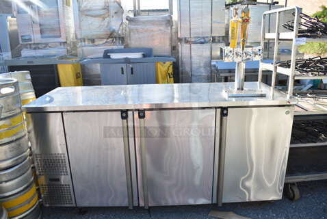 2022 Micro Matic MBB78S-E HC Stainless Steel Commercial Direct Draw Kegerator w/ 2 Kegs, 4 Couplers and 4 Head Beer Tower. 115 Volts, 1 Phase. Tested and Powers On But Does Not Get Cold