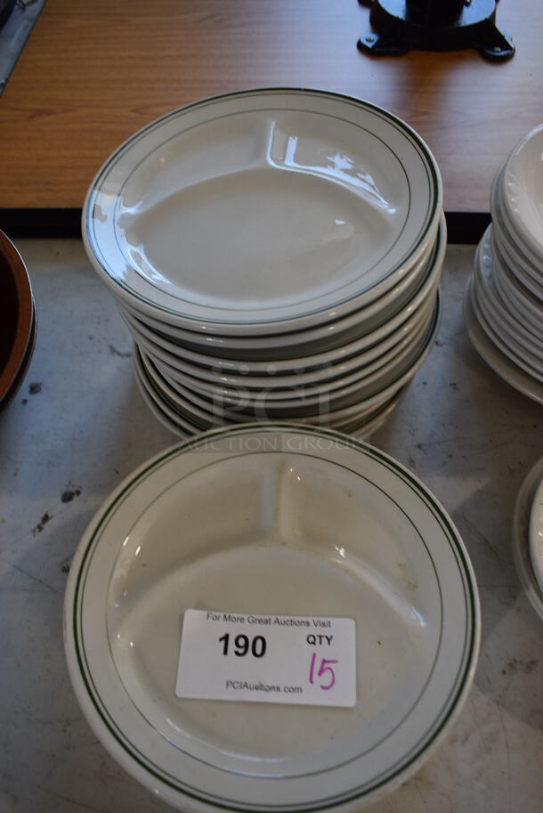 15 White Ceramic Plates w/ 3 Sections. 9.5x9.5x1. 15 Times Your Bid!