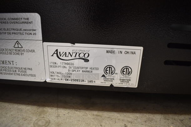 BRAND NEW SCRATCH AND DENT! 2023 Avantco 177HDC26 Metal Commercial 26" Self/Full Service 3 Shelf Countertop Heated Display Case with Sliding Doors. See Pictures For Broken Front Glass. 120 Volts, 1 Phase. Tested and Working! - Image 8 of 8