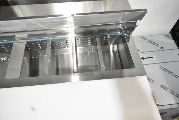 BRAND NEW SCRATCH AND DENT! 2024 Avantco 178APT71HC Stainless Steel Commercial Sandwich Salad Prep Table Bain Marie Mega Top on Commercial Casters. 115 Volts, 1 Phase. Tested and Working! - Image 5 of 11