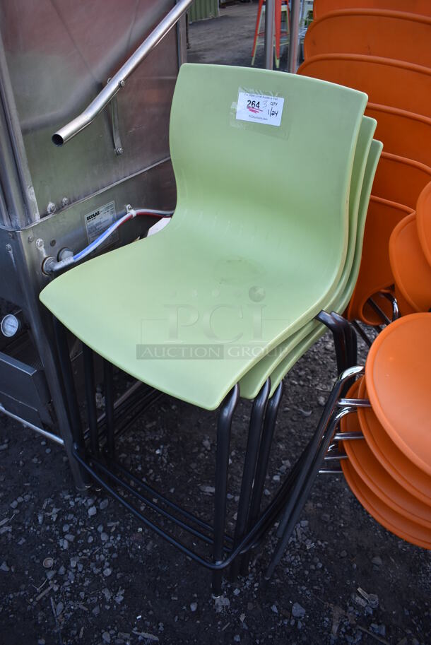 3 Bar Height Chairs w/ Green Seat and Metal Frame. 20x21x39. 3 Times Your Bid! - Image 2 of 3