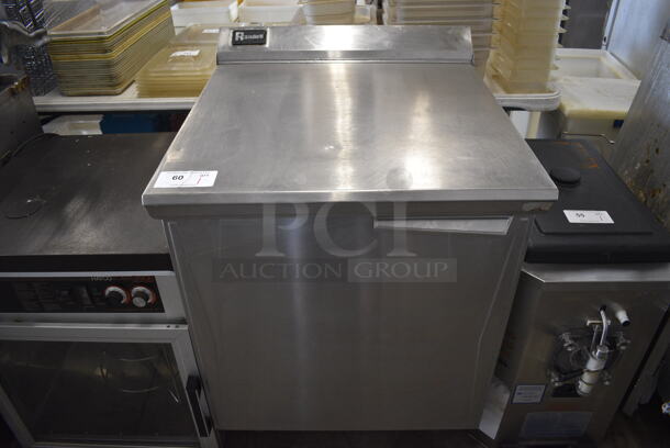 Randell Stainless Steel Commercial Single Door Work Top Cooler on Commercial Casters. 27x30x38.5. Tested and Powers On But Does Not Get Cold.