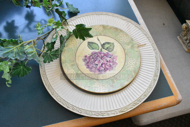 Wall Mount Table w/ Contents Including Spring/Summer Floral Decor. BUYER MUST REMOVE: Bring Tools and Manpower Needed To Remove This Item. (booth room)  - Image 3 of 9