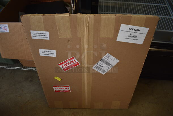 BRAND NEW IN BOX! ECM-13401 Economy Countertop Sneeze Guard w/ Pass Through Opening. 23.5x23.5 - Image 2 of 3