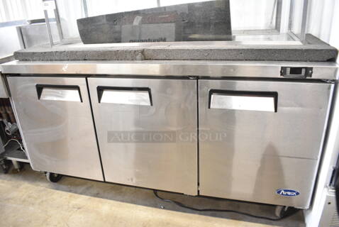 2017 Atosa MSF8304 Stainless Steel Commercial Sandwich Salad Prep Table Bain Marie Mega Top on Commercial Casters. 115 Volts, 1 Phase. Tested and Working!