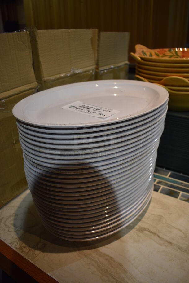 ALL ONE MONEY! Lot of 27 White Oval Poly Plates, 7 Yellow Poly Bowls and 30 Green Trays. Includes 13x9.5x1. (bar) - Image 3 of 6
