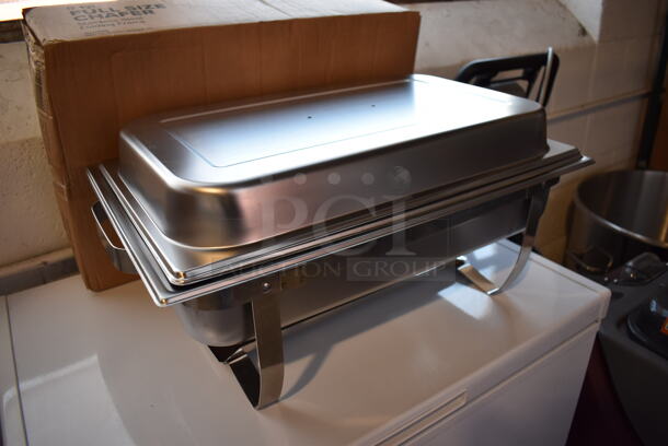 4 BRAND NEW IN BOX! Choice Stainless Steel 8 Quart Full Size Chafing Dish w/ Folding Frame, Drop In and Lid. 21x13x9. 4 Times Your Bid! - Image 3 of 7