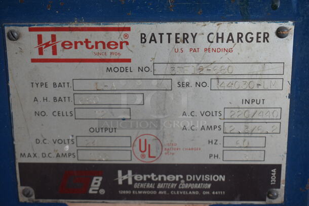 Hertner 3TF12-680 Blue Metal Floor Style Forklift Battery Charger. 220/440 Volts, 3 Phase. BUYER MUST REMOVE. - Image 4 of 4