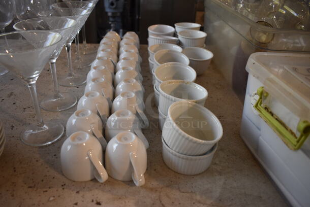 ALL ONE MONEY! Lot of Tabletop Lot of Various Items Including Wine Glasses, Saucers and Heart Shaped Dishes. Does Not Include Table. - Image 5 of 8