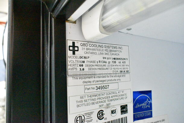 QBD DC6LP Metal Commercial Single Door Mini Cooler Merchandiser w/ Poly Coated Racks. 115 Volts, 1 Phase. Tested and Powers On But Does Not Get Cold
 - Image 3 of 3