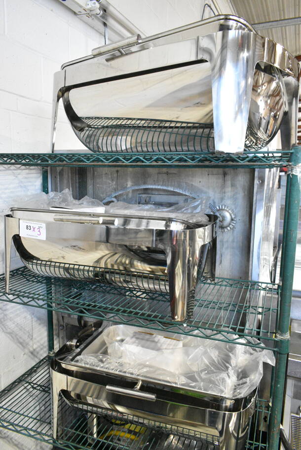 3 BRAND NEW SCRATCH AND DENT! Acopa 922EC15CHROM Supreme 8 Qt. Full Size Chrome Accent Roll Top Chafer. 3 Times Your Bid!  - Image 2 of 8