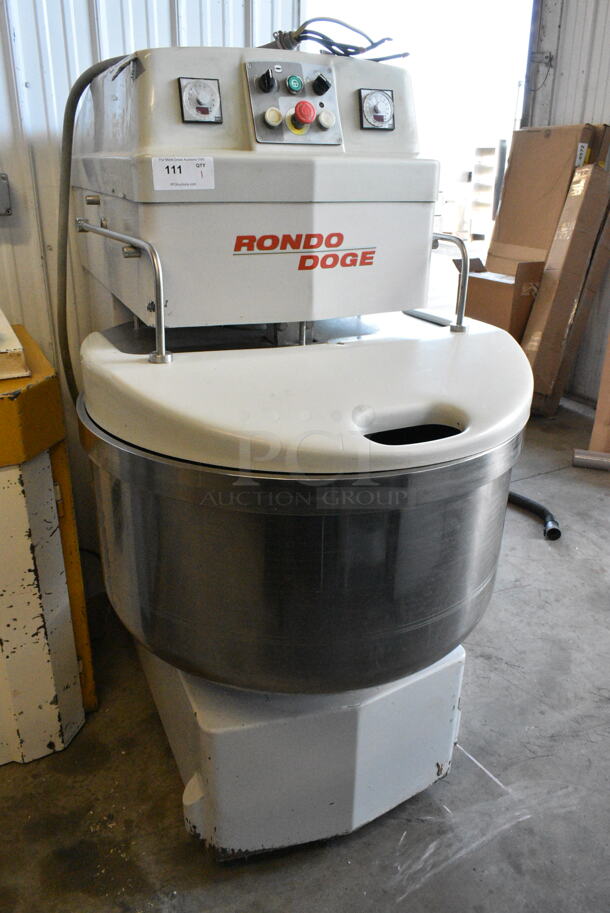 Rondo Doge 160 FBF/S Metal Commercial Floor Style Spiral Dough Mixer w/ Stainless Steel Mixing Bowl and Dough Hook Attachment on Commercial Casters. 208 Volts, 3 Phase.  - Image 1 of 8