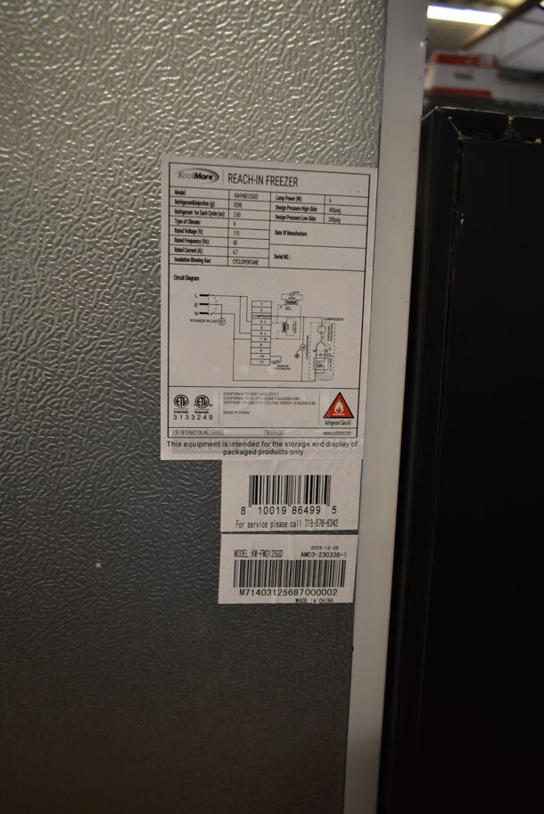 BRAND NEW SCRATCH AND DENT! KoolMore KM-FMD12SGD Metal Commercial Single Door Reach In Freezer Merchandiser w/ Poly Coated Racks. 115 Volts, 1 Phase. Tested and Working! - Image 5 of 5