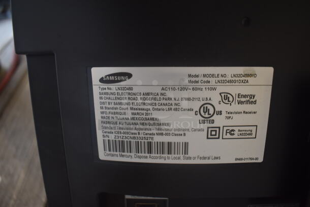 2011 Samsung LN32D450G1D HD Black Television And Screen 31x20. 110-120V.  - Image 4 of 4