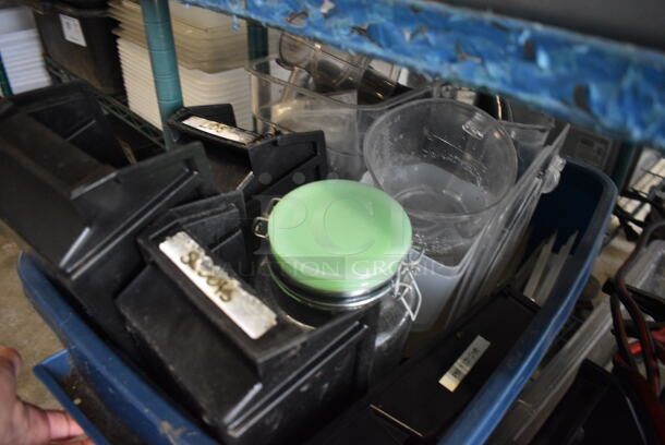 ALL ONE MONEY! Lot of 3 Bins of Various Items Including Jumper Cables, Wicker Chargers, Metal 3 Drawer, Glass Liquid Measuring Cup and Poly Items! - Image 5 of 7