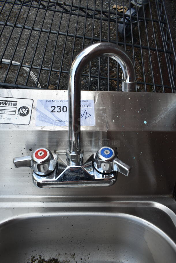Krowne HS-2L Stainless Steel Commercial Single Bay Wall Mount Sink w/ Faucet and Handles.  - Image 4 of 5