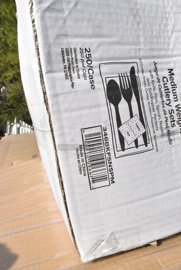 26 BRAND NEW Boxes Including 127CH4F Choice 24 oz. Clear RPET Tall Hinged Deli Container - 200/Case, 2 Box 127CH24F Choice 24 oz. Clear RPET Tall Hinged Deli Container - 200/Case, 500LDOME Choice 9 oz., 12 oz., 16 oz., 20 oz., 24 oz. Clear Dome Lid with 1" Hole - 1000/Case, 245CB12WHITE Choice 12" x 12" x 2" White Customizable Corrugated Plain Pizza Box - 50/Bundle, 245CB12PLN Choice 12" x 12" x 2" Kraft Customizable Corrugated Plain Pizza Box - 50/Case, 346BKFSNSPM Choice Medium Weight Black Wrapped Plastic Cutlery Set with Napkin and Salt and Pepper Packets - 250/Case, 500LFLAT Choice Clear Flat Lid with Straw Slot - 9, 12, 16, 20, and 24 oz. - 1000/Case, 760IC12W Choice 12 oz. White Paper Frozen Yogurt / Food Cup - 1000/Case. 26 Times Your Bid!  - Image 9 of 12