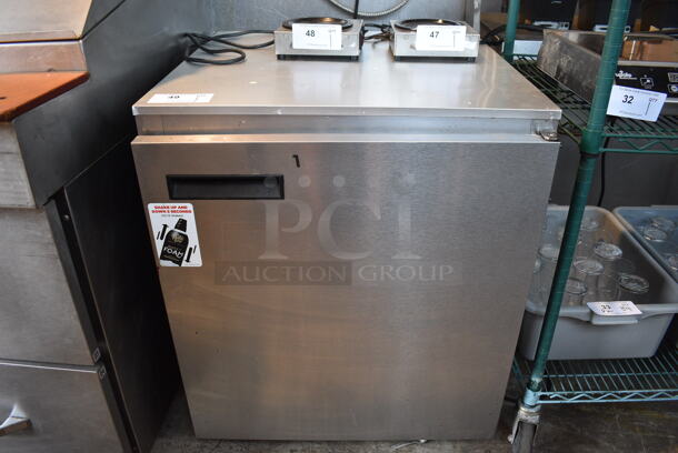 Delfield Model 406CA-DD1 Stainless Steel Commercial Single Door Undercounter Cooler on Commercial Casters. 115 Volts, 1 Phase. 27x28x32. Tested and Powers On But Does Not Get Cold
