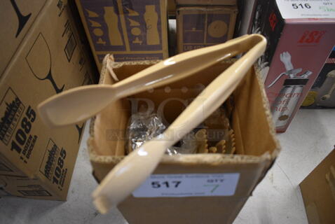 ALL ONE MONEY! Lot of 7 BRAND NEW IN BOX! Tan Poly Tongs! 9.5"