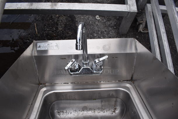 Stainless Steel Commercial Single Bay Wall Mount Sink w/ Faucet, Handles and Side Splash Guards. 17x14x18 - Image 3 of 4
