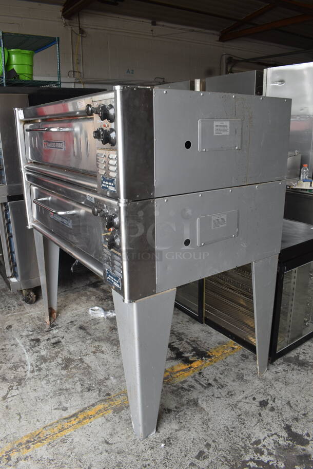 Bakers Pride Stainless Steel Commercial P1 Electric Powered Double Stack Pizza Oven With Baking Stones on Metal Legs. 208V/3 Phase. 2 Times Your Bid!  - Image 3 of 8