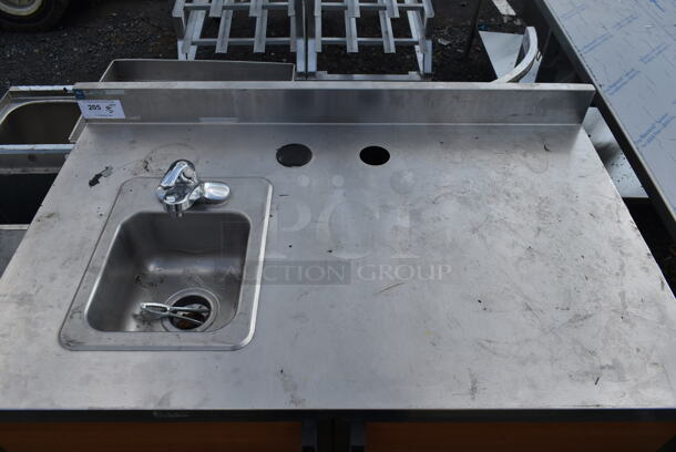 Duke Stainless Steel Commercial Counter w/ Sink Bay, Faucet, Handle, Back Splash and 2 Wood Pattern Doors. - Image 2 of 6