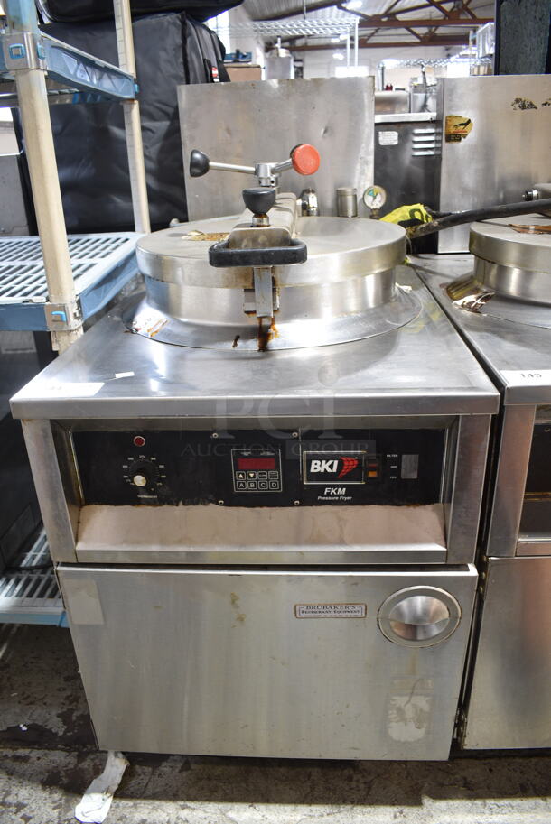 BKI FKM-F Stainless Steel Commercial Floor Style Pressure Fryer on Commercial Casters. 208 Volts, 3 Phase.  - Image 1 of 7