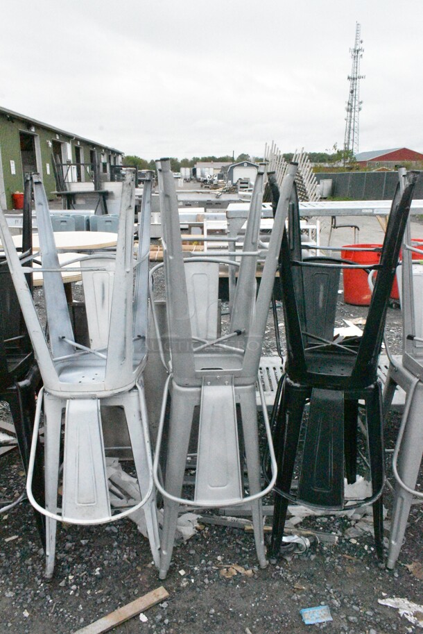 15 Metal Bar Height Tolix Style Chairs Including Black, White and Silver Finish. 15 Times Your Bid!  - Image 4 of 8