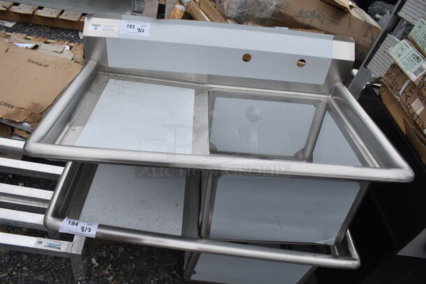 BRAND NEW SCRATCH AND DENT! Steelton 522CS11818L 38 3/4" 18-Gauge Stainless Steel One Compartment Commercial Sink with Left Drainboard - 18" x 18" x 12" Bowl. No Legs.  - Image 2 of 6