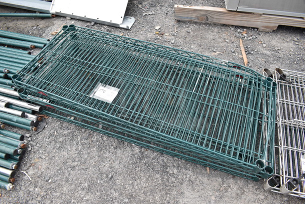 ALL ONE MONEY! Lot of 5 Green Finish Wire Shelves. Includes 42x18x1.5