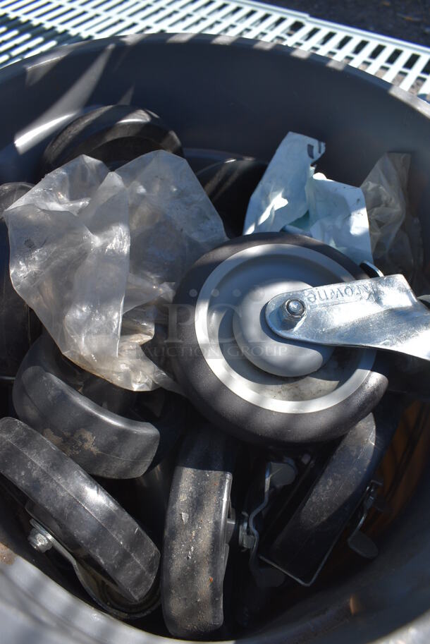 ALL ONE MONEY! Lot of Various Items Including Commercial Casters in Gray Poly Trash Can. 18x16x17 - Image 4 of 6