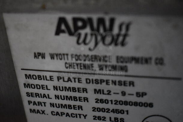 APW Wyott ML2-9-5P Stainless Steel Commercial 2 Well Plate Dispenser w/ 9" Plates on Commercial Casters. 15.5x30.5x45 - Image 2 of 7