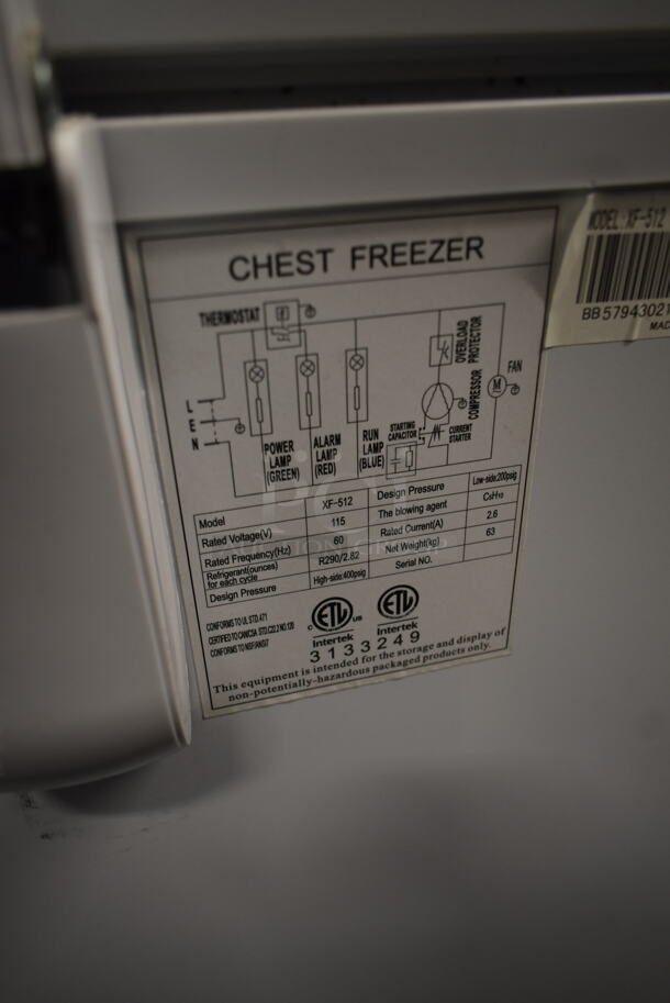 Coldline XF-512 Metal Chest Freezer w/ Hinge Lid. 115 Volts, 1 Phase. Tested and Working! - Image 5 of 5