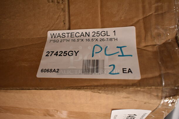 BRAND NEW SCRATCH AND DENT! Continental 25GY Swingline 25 Gallon Gray Square Trash Can - Image 2 of 2