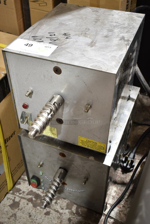 2 Olde Tyme PN1/PN2 Stainless Steel Commercial Countertop Nut Grinder Base. 115 Volts, 1 Phase. 2 Times Your Bid! One Unit - Cannot Test Due To Plug Style. One Unit - Tested and Does Not Power On - Image 1 of 5
