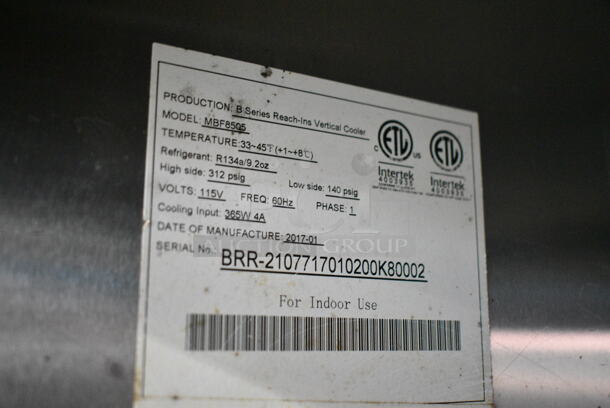 2017 Atosa MBF8505 Stainless Steel Commercial Single Door Reach In Cooler w/ Poly Coated Racks on Commercial Casters. 115 Volts, 1 Phase. Tested and Working! - Image 6 of 6