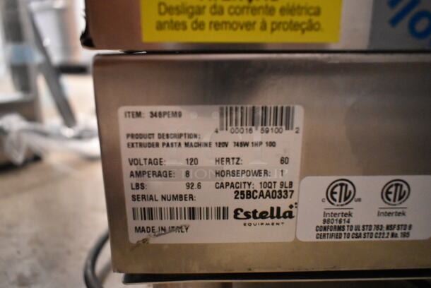 BRAND NEW SCRATCH AND DENT! Estella PEM9 9 lb. Stainless Steel Countertop Pasta Extruder Machine. 120 Volts, 1 Phase. Tested and Working!
 - Image 5 of 5