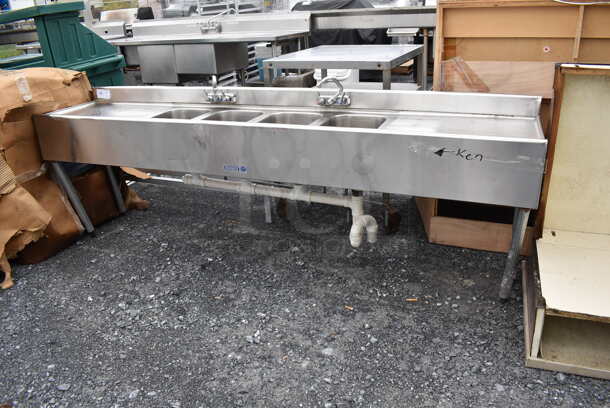 Stainless Steel Commercial 4 Bay Sink w/ Dual Drain Boards, 2 Faucets and 2 Handle Sets. 96x19x33. Bays 10x14x8 - Image 4 of 9