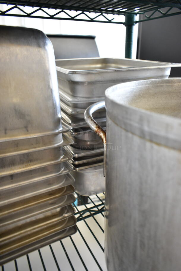 ALL ONE MONEY! Two Tier Lot of Various Items Including Stainless Steel Drop In Bins, Utensils, Metal Stock Pot and Cutting Boards - Image 5 of 12
